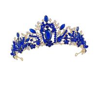 BESTYASH 1pezzi Corona da Sposa Strass Fascia per Capelli da Cerimonia Copricapo di Cristallo per Matrimonio Diamante Blu Design Elegante e Raffinato