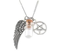 BESTYASH 1pezzi Xmas Necklace Wishing Glass Salt Jar with Angel Wing and Five-pointed Star Pendants for Christmas Birthdays and Special Occasions