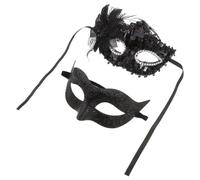 BESTYASH 2 Pezzi Set di Maschere per Duo in Plastica Nera Elegante, Mezze Facce Portatili e Sicure per Balli al Festival di Carnevale e Serate di Gala