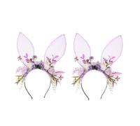 BESTYASH 2pezzi Orecchie Da Coniglio Fiori Fascia Per Floreale Da Copricapo Fata Accessorio Per Costume Coniglio Cosplay Per Eventi Feste