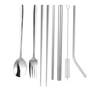 BESTYASH 8 pezzi Posate Acciaio con Cucchiaio Forchetta Bacchette Cannucce Kit Posate Portatile per Picnic Spesso Design Confortevole Finitura Adatto Uso Quotidiano e Feste