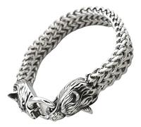 BESTYASH Bracciale da Uomo in Acciaio Resistente Testa di Lupo Catena Doppio Anello Gioiello da Polso Hip-Hop Leggero e Resistente per Uso Quotidiano e Feste Estive