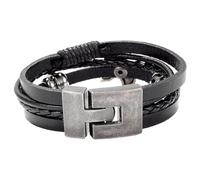 BESTYASH Bracciale Uomo in Pelle e Lega Nero Design ad Aquila Regolabile, Elegante alla Moda, la Vita Quotidiana e Occasioni Speciali
