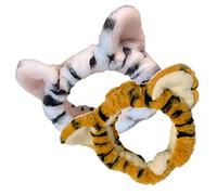BESTYASH Fascia per Chioma Donna Fascia Elastica Larga e Comoda 2 Pezzi in Peluche Orecchie di Tigre per Trucco e Cura del Viso