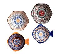 BESTYASH Set 4 Piatti di Antipasto e Ciotole per Salse in Ceramica Bohemien, Piatti di Condimento Compatti per Snack, Decorazioni Cucina e Uso Quotidiano Stile Casuale