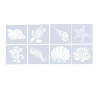 BESTYASH Set di Stencil per Disegno Motivi di Animali Marini 8 Pezzi in Pet Bianco, Facile da Usare, Portatile per Progetti Scolastici e creatività