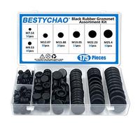 BESTYCHAO 175 pezzi 7 misure Kit di assortimento di anelli di guarnizioni per conduttori elettrici in gomma nera per proteggere fili, spine e cavi