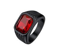 Bestyle Anello Acciaio Inossidabile Uomo, Anello Uomo Nero con Pietra Rubino, Anello Ragazzo Maschio con Misura IT 25 Circonferenza 64.6mm, Idee Regalo per Anniversario.