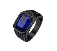 Bestyle Anello Acciaio Inossidabile Uomo, Anello Uomo Nero con Pietra Zaffiro, Anello Ragazzo Maschio con Misura IT 32.5 Circonferenza 72.3mm, Idee Regalo per Anniversario.