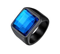 Bestyle Anello Acciaio Uomo Donna, Anello Uomo Nero con Misura IT 32.5 Circonferenza 72.3mm, Anello Ragazzo Maschio con 15mm Pietra Zaffiro, Idee Regalo per Compleanno Anniversario