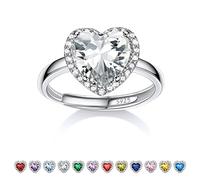 Bestyle Anello da Donna in Argento 925 Regolabile con Pietra Diamante Aprile, Anello Regolabile con Pietra Portafortuna Cuore Anello in Argento 925 Donna, Confezione Regalo