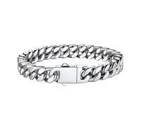 Bestyle Bracciale Uomo Acciaio Cubana Miami Stile Punk Hip Hop, Larghezza 9 mm, Lunghezza 19 cm, Braccialetto Uomo Impermeabile Resistente al sudore Non Scolorisce
