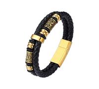 Bestyle Bracciale Uomo Pelle Cuoio Intrecciata con Bussola Vichinga 23cm