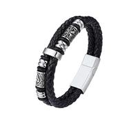 Bestyle Bracciale Uomo Pelle Vichingo 23cm, Bussola Vichinga con Chiusura Magnetica, Bracciale Multistrato Resistente per Attività Outdoor, Regalo per Uomo