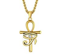 Bestyle Ciondolo Occhio di Horus Croce Egizia Argento Donna Collana Uomo Donna 50+5cm Regolabile con Confezione Regalo