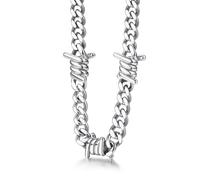 Bestyle Collana Uomo con Punte a Spina, Lunghezza 41cm+5cm Regolabile,7mm Argento, Catena Spessa Argento con Spine, Collana Acciaio Uomo Hip-Hop Stile Urbano Regalo per Lui