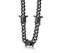 Bestyle Collana Uomo con Punte a Spina, Lunghezza 41cm+5cm Regolabile,7mm Nero, Catena Spessa Argento con Spine, Collana Acciaio Uomo Hip-Hop Stile Urbano Regalo per Lui