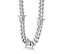 Bestyle Collana Uomo con Punte a Spina, Lunghezza 46cm+5cm Regolabile,9mm Argento, Catena Spessa Argento con Spine, Collana Acciaio Uomo Hip-Hop Stile Urbano Regalo per Lui
