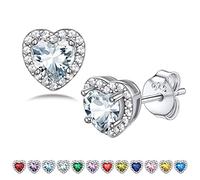 Bestyle Orecchini 925 Pietre Portafortuna Aprile Diamante Forma Cuore Donna, Confezione Regalo