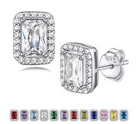 Bestyle Orecchini a Lobo Argento 925 Pietre Portafortuna Aprile Diamante Orecchini con Pietre Rettangolo, Stud Orecchini Donna, Confezione Regalo