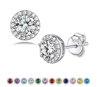 Bestyle Orecchini a Lobo Argento 925 Pietre Portafortuna Aprile Diamante Orecchini Forma Cuore, Stud Orecchini Donna, Confezione Regalo