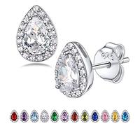 Bestyle Orecchini a Lobo Argento 925 Pietre Portafortuna Aprile Diamante Orecchini Forma Goccia, Stud Orecchini Donna, Confezione Regalo