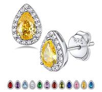 Bestyle Orecchini a Lobo Argento 925 Pietre Portafortuna Novembre Citrino Orecchini Forma Goccia, Stud Orecchini Donna, Confezione Regalo