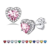 Bestyle Orecchini Argento 925 Pietre Portafortuna Ottobre Rosa Tormalina Diamante Orecchini Forma Cuore Orecchini Donna, Confezione Regalo