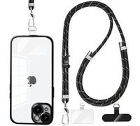 BESUMYN Cordino per Telefono a Tracolla con 2 Patch Portatili, Cinturino per Cellulare Universale, Regolabile Cordino Tracolla per iPhone Huawei Samsung e Tutti Gli Smartphone (Nero)