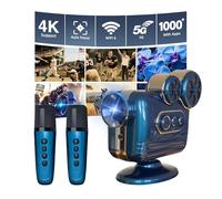BESUS App integrate: proiettore 5G WiFi Bluetooth Smart 4K Full HD, proiettore retrò 2025 C300 con altoparlante stereo karaoke, dotato di 2 microfoni, compatibile con pc/TV Stick/telefoni/USB (ciano)