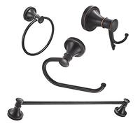 BESy Set di 4 accessori da bagno in bronzo lucidato ad olio (portasciugamani da 61 cm, porta asciugamani e porta carta igienica, doppi ganci per asciugamani) Set di accessori da bagno in acciaio