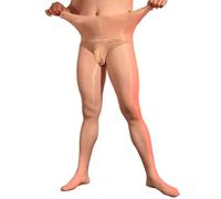BESYFAY Collant da uomo, elasticizzati, ultra sottili, a 360°, senza cuciture, lucidi, con guaina per il pene, beige (guaina chiusa), Taglia unica