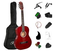 BESYOU Chitarra acustica da viaggio per principianti da 96,5 cm, kit base per accordatore, capotasto, corde, avvolgitori, picconi, battipenna con custodia, chitarra per principianti per esercitarsi