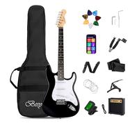 Besyou Chitarra elettrica da 99 cm, kit per principianti con amplificatore Classic SSS Pickup completo di custodia da concerto, accordatore, capotasto, tracolla, plettri, avvolgicorde, nero