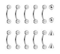 Besyvvin 10pz. Barbell Curvo 1,2mm Piercing Labbro sopracciglio setto Rook Daith Banana Argento 8mm Acciaio Chirurgico