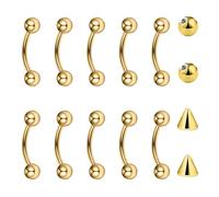 Besyvvin 10pz. Barbell Curvo 1,2mm Piercing Labbro sopracciglio setto Rook Daith Banana Oro 10mm Acciaio Chirurgico