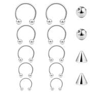 Besyvvin 16G Fer à Cheval Nez Lèvre Septum Anneau Helix Piercing Acciaio Inossidabile 6/8/10/12/14mm Argento Circulaire Barbells Sourcil Cartilage Daith Boucles d'oreilles Bijoux de Piercing