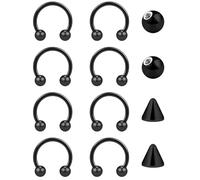 Besyvvin 16G Fer à Cheval Nez Lèvre Septum Anneau Helix Piercing Acciaio Inossidabile 6mm Nero Circulaire Barbells Sourcil Cartilage Daith Boucles d'oreilles Bijoux de Piercing