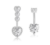 Besyvvin 2 pièces Piercing nombril en forme de cœur 10mm Argent Acier inoxydable Bijoux piercing pour femmes