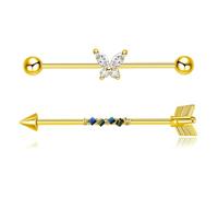 Besyvvin 2pcs barre industriali 38mm oro acciaio inox 14G freccia farfalla Scaffold Barbells Piercing gioielli