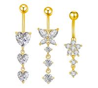 Besyvvin 3 Pezzi Barre Ombelico 10 mm Oro Anelli Ombelico Acciaio Chirurgico Cuore Farfalla Fiore penzolare Gioielli Piercing Pancia