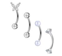 Besyvvin 4pcs Barbell curvo Piercing sopracciglio labbro Anello Rook Daith Helix 8mm Farfalla in acciaio inox 16G Piercing Banana Argento
