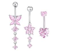 Besyvvin Piercing per Ombelico in Acciaio Chirurgico 14G Piercing Ombelico Oro E Argento Ciondolo A Farfalla con Cuore in Cz Lucido Anello per Piercing Ombelico Gioielli per Piercing