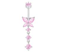 Besyvvin Piercing per ombelico in argento sterling 925 10mm gioiello per piercing all'ombelico per donna con ciondolo a forma di farfalla a forma di cuore