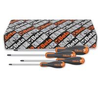 Beta 1209E/PZ-S4 - Set 4 Giraviti Evox Pozidriv®/Supadriv®, Acciaio Cromato con Punte Nere, Impugnatura Bi-materiale Ergonomica, Misure PZ0-PZ3
