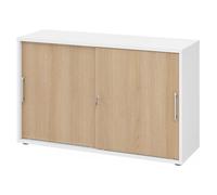 BETA 1752S | Armadietto con porte scorrevoli chiudibili a chiave | 2 altezze - Bianco/Quercia manico a forma di ringhiera in plastica