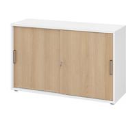 BETA 1752S | Armadietto con porte scorrevoli chiudibili a chiave | 2 altezze - Bianco/Quercia maniglia in plastica