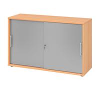 BETA 1752S | Armadietto con porte scorrevoli chiudibili a chiave | 2 altezze - Faggio/Argento manico a forma di ringhiera in plastica