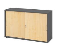 BETA 1752S | Armadietto con porte scorrevoli chiudibili a chiave | 2 altezze - Grafite/Acero Maniglia in metallo