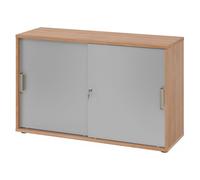 BETA 1752S | Armadietto con porte scorrevoli chiudibili a chiave | 2 altezze - Noce/Argento maniglia in plastica